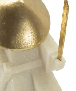 Statue de samouraï Quarzy Polyrésine et Métal Blanc Chapeau doré Épée
