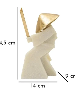 Statue de samouraï Quarzy Polyrésine et Métal Blanc Chapeau doré Épée