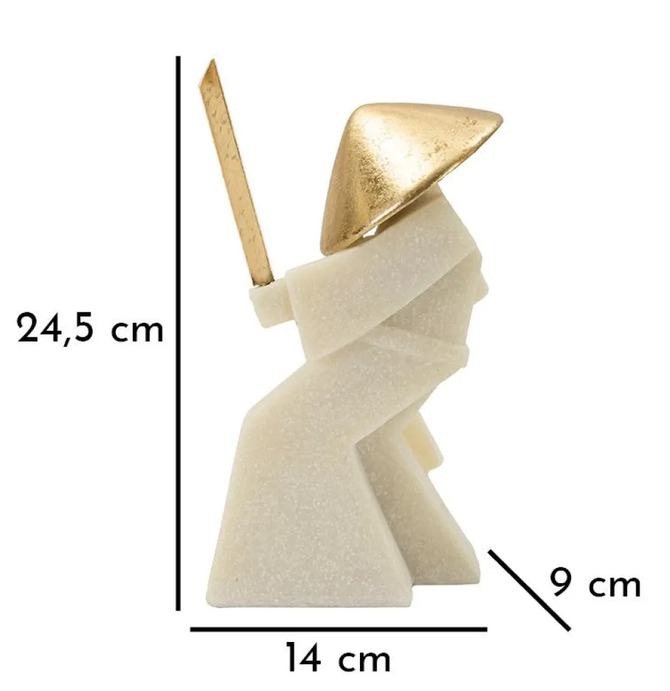 Statue de samouraï Quarzy Polyrésine et Métal Blanc Chapeau doré Épée