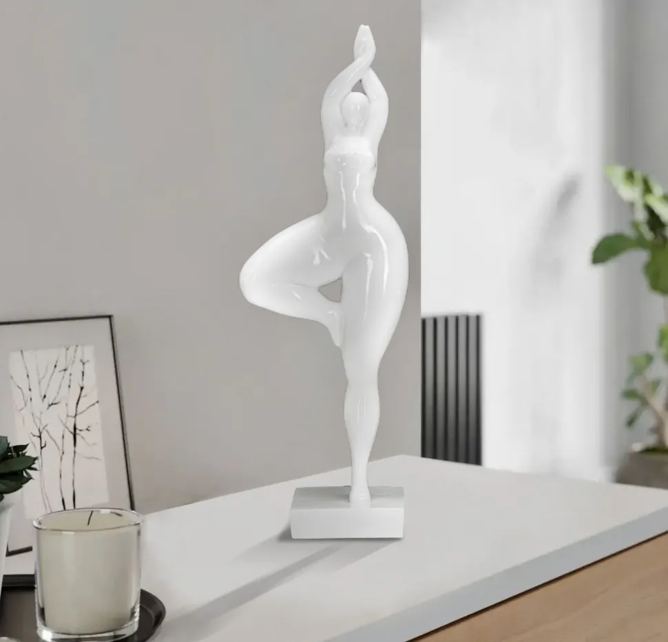 Statue Femme Yoga Polyrésine Blanche