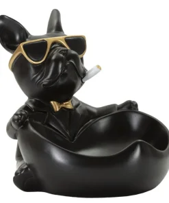 Statuette chien porte-objet Polyrésine Noir et Or
