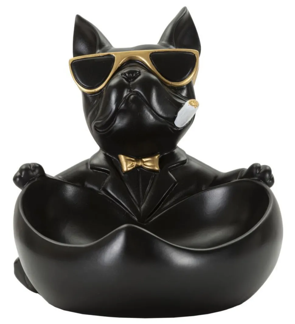 Statuette chien porte-objet Polyrésine Noir et Or