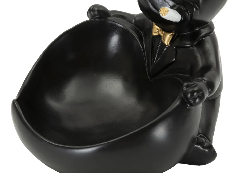 Statuette chien porte-objet Polyrésine Noir et Or