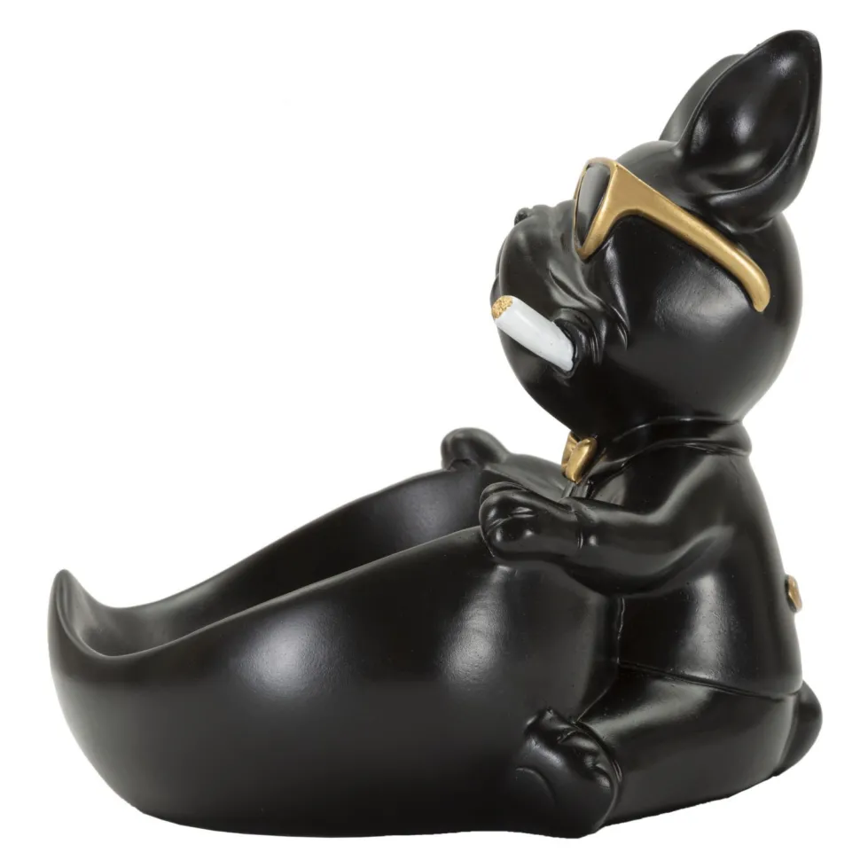 Statuette chien porte-objet Polyrésine Noir et Or