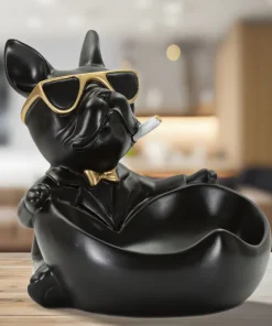 Statuette chien porte-objet Polyrésine Noir et Or