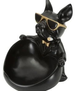 Statuette chien porte-objet Polyrésine Noir et Or