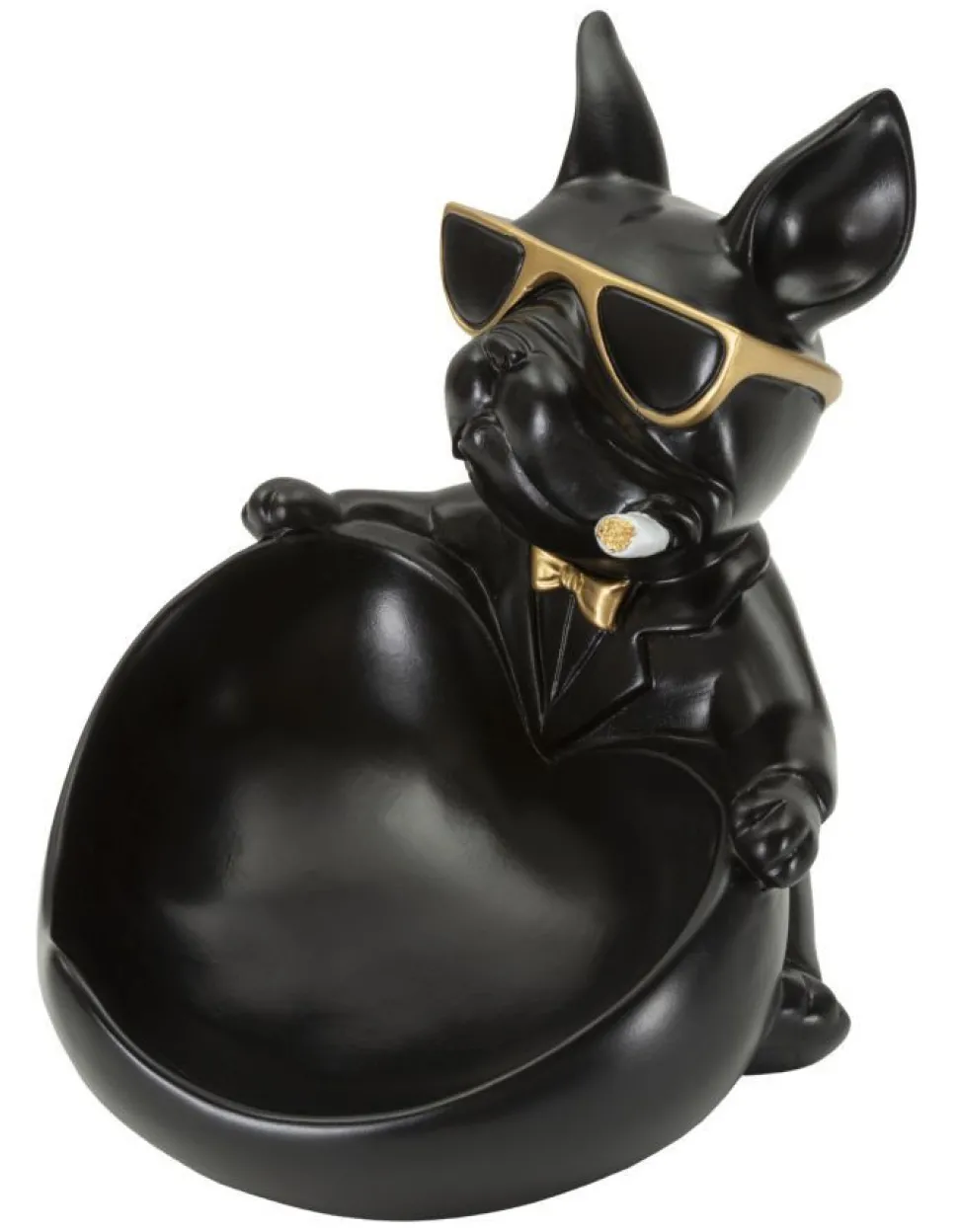Statuette chien porte-objet Polyrésine Noir et Or