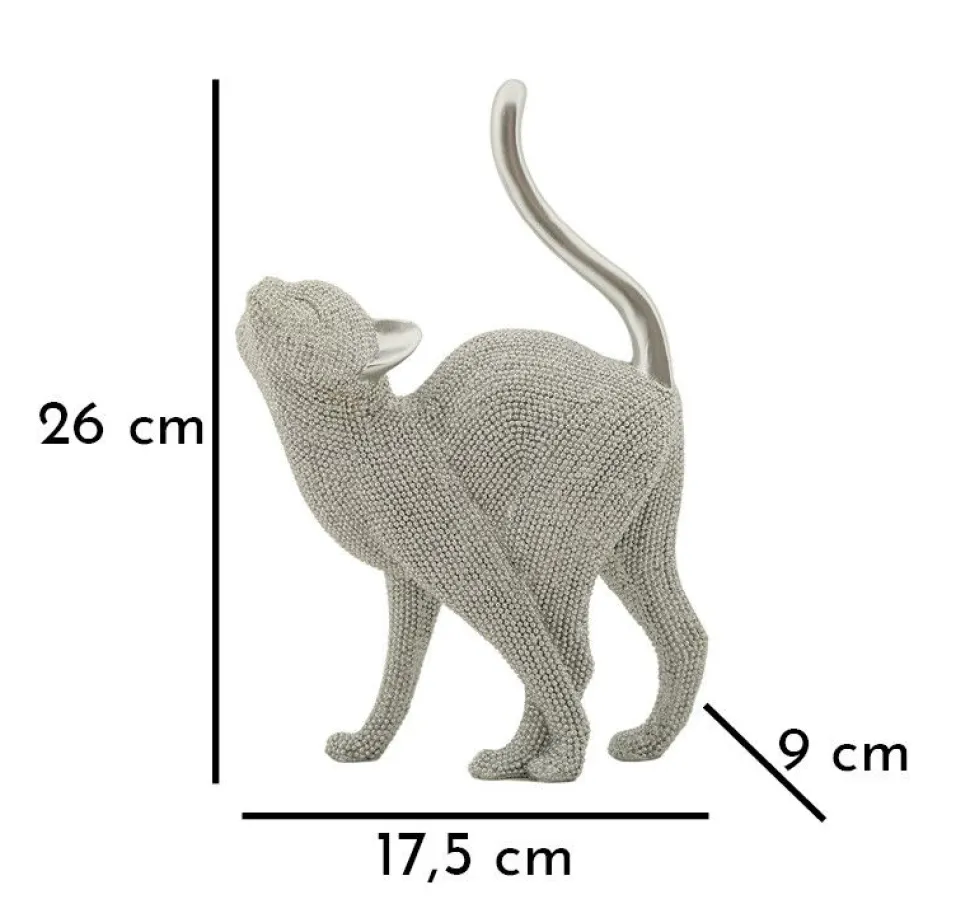 Statuette de chat en polyrésine finition argentée