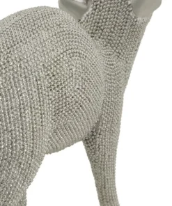 Statuette de chat en polyrésine finition argentée