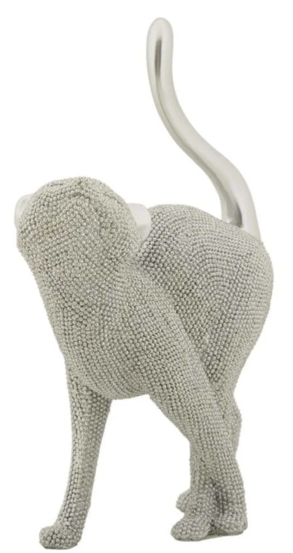 Statuette de chat en polyrésine finition argentée
