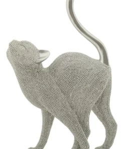 Statuette de chat en polyrésine finition argentée
