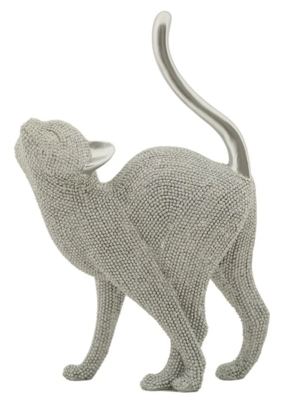 Statuette de chat en polyrésine finition argentée