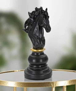 Statuette Design Cavalier Noir et Or Polyrésine