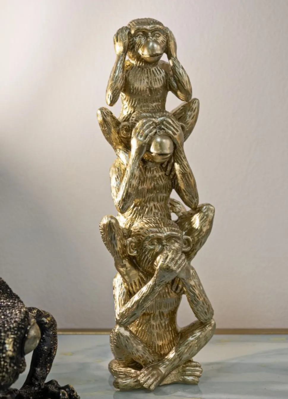 Statuette Singes empilés en polyrésine dorée