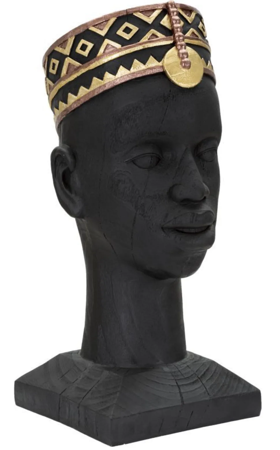 Statuette Tête d'Homme Masaï Polyrésine Noir et Or