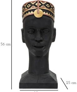 Statuette Tête d'Homme Masaï Polyrésine Noir et Or