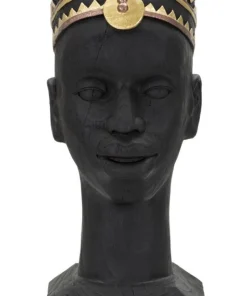 Statuette Tête d'Homme Masaï Polyrésine Noir et Or