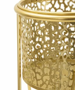 Support de vase en métal doré avec sculptures irrégulières - Ensemble de 2 pcs