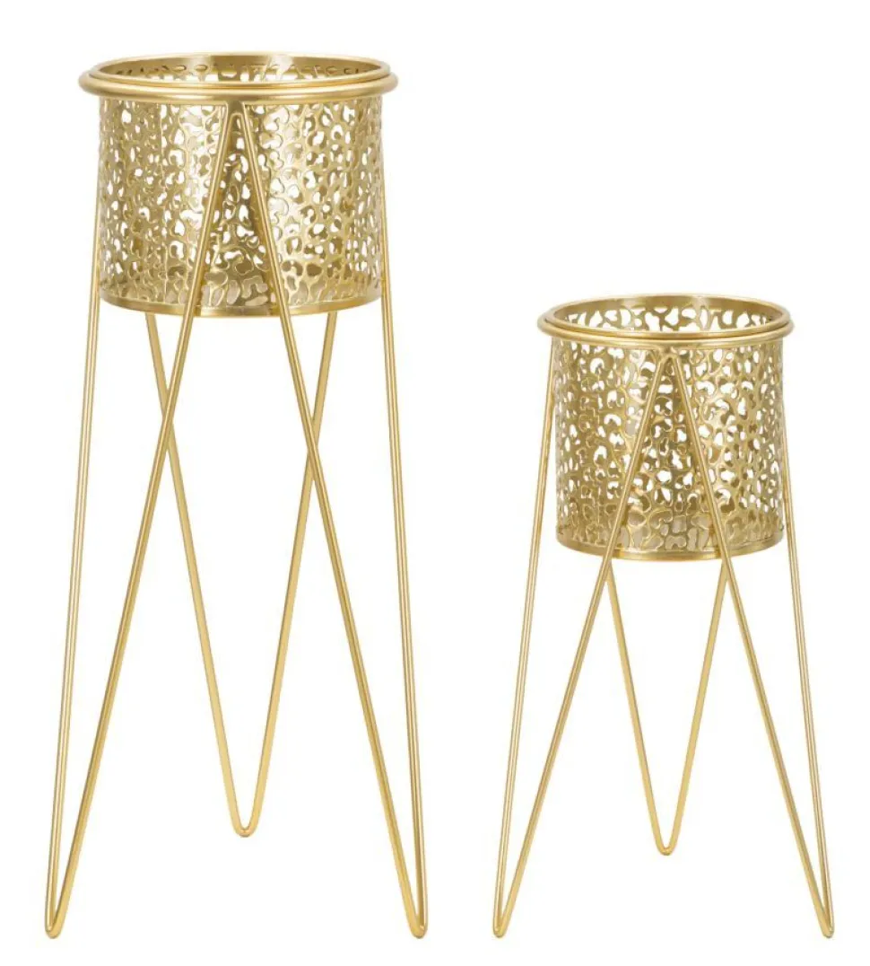Support de vase en métal doré avec sculptures irrégulières - Ensemble de 2 pcs