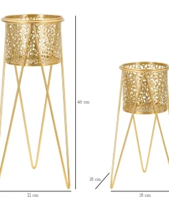 Support de vase en métal doré avec sculptures irrégulières - Ensemble de 2 pcs