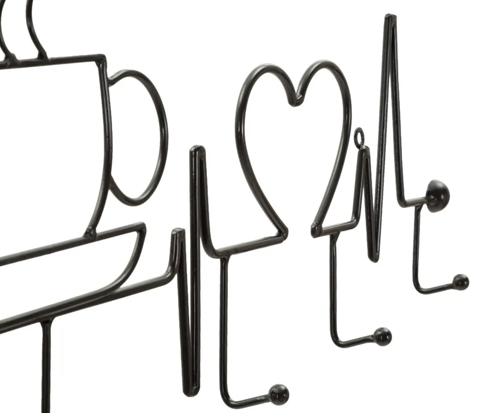 Support mural métal Noir tasse fumante cœur
