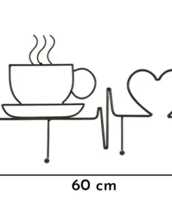 Support mural métal Noir tasse fumante cœur