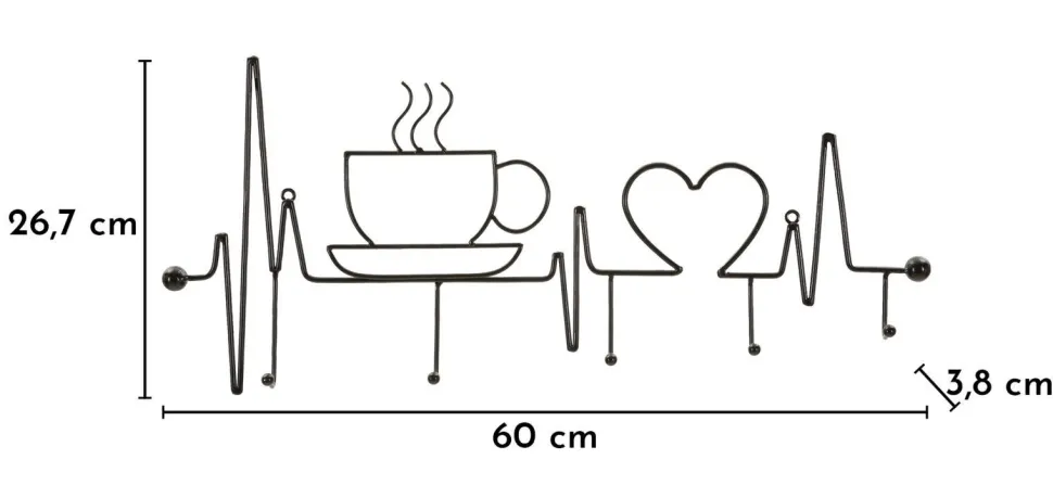 Support mural métal Noir tasse fumante cœur