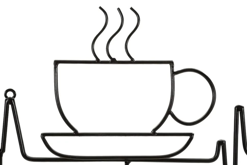 Support mural métal Noir tasse fumante cœur