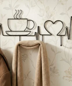 Support mural métal Noir tasse fumante cœur