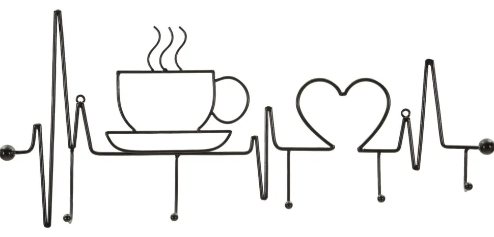 Support mural métal Noir tasse fumante cœur