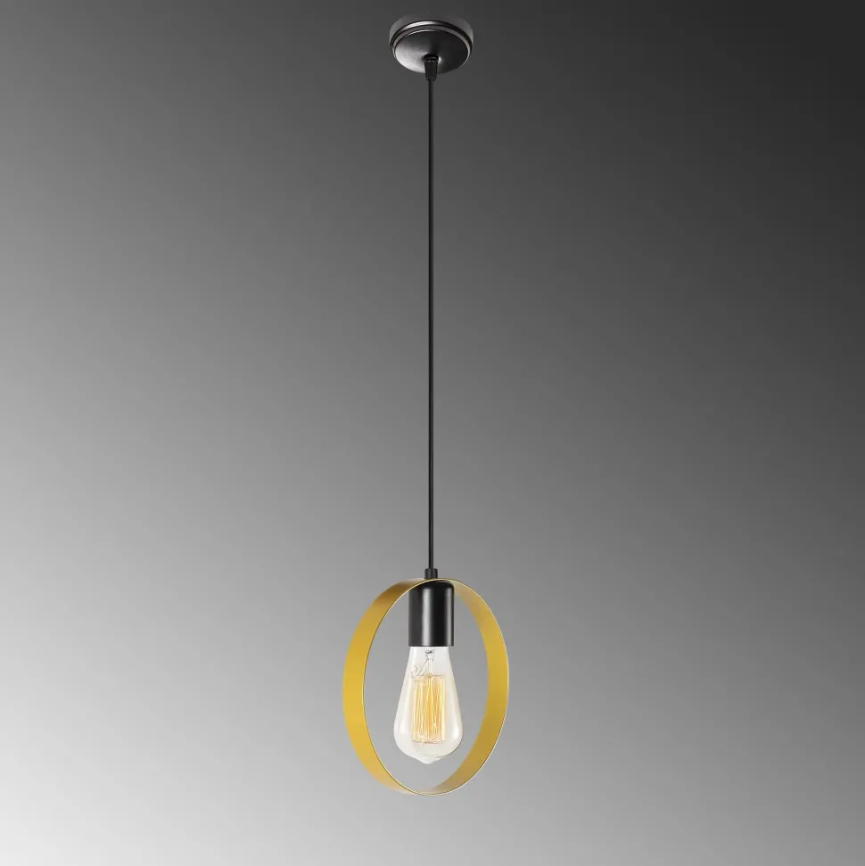 Suspension 1 lampe 1 anneau Annulis Métal Or et Noir
