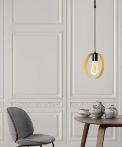 Suspension 1 lampe 1 anneau Annulis Métal Or et Noir