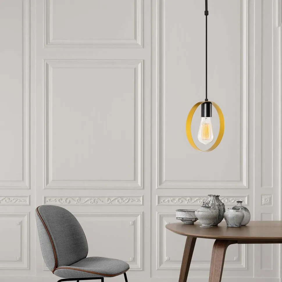 Suspension 1 lampe 1 anneau Annulis Métal Or et Noir