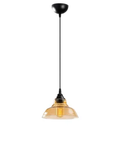 Suspension dôme Salerno D20cm Métal Noir et Verre Ambré foncé