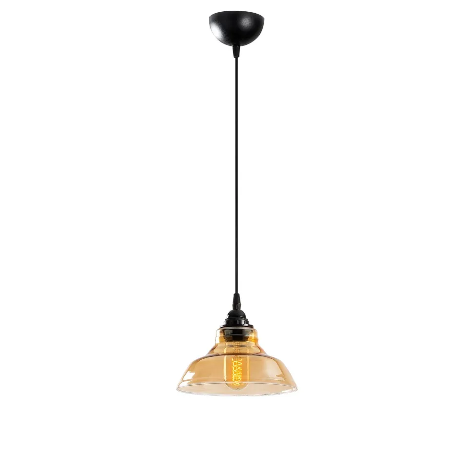 Suspension dôme Salerno D20cm Métal Noir et Verre Ambré foncé