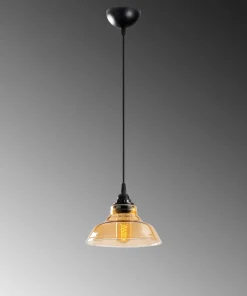 Suspension dôme Salerno D20cm Métal Noir et Verre Ambré foncé