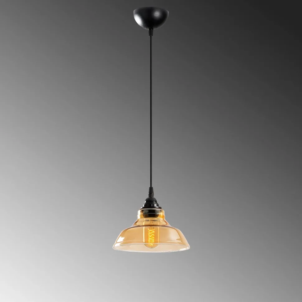 Suspension dôme Salerno D20cm Métal Noir et Verre Ambré foncé