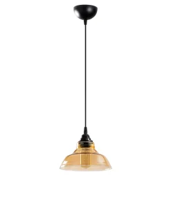Suspension dôme Salerno D20cm Métal Noir et Verre Ambré foncé
