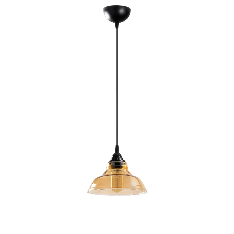 Suspension dôme Salerno D20cm Métal Noir et Verre Ambré foncé