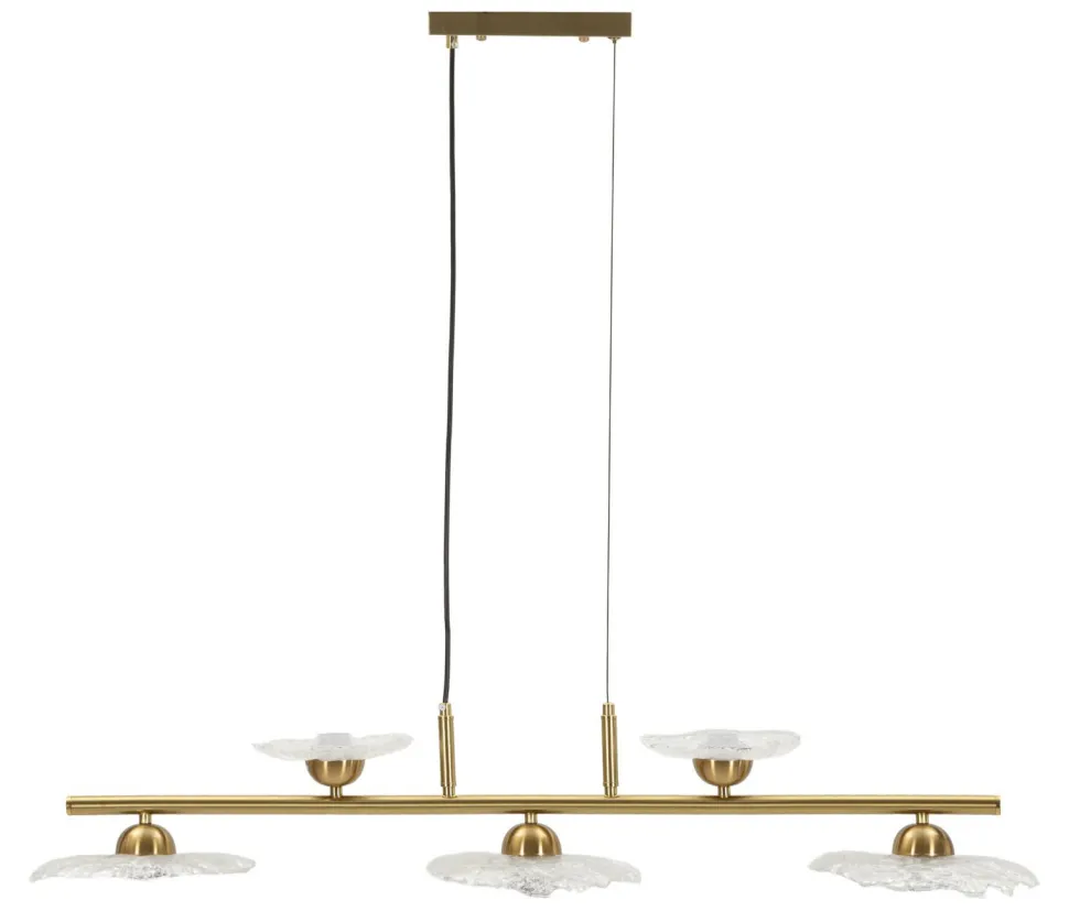 Suspension Emily 5 lumières métal doré et verre transparent