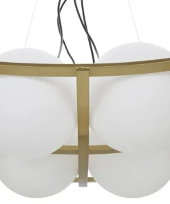 Suspension géométrique JAPON métal doré et verre blanc