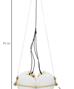 Suspension géométrique JAPON métal doré et verre blanc