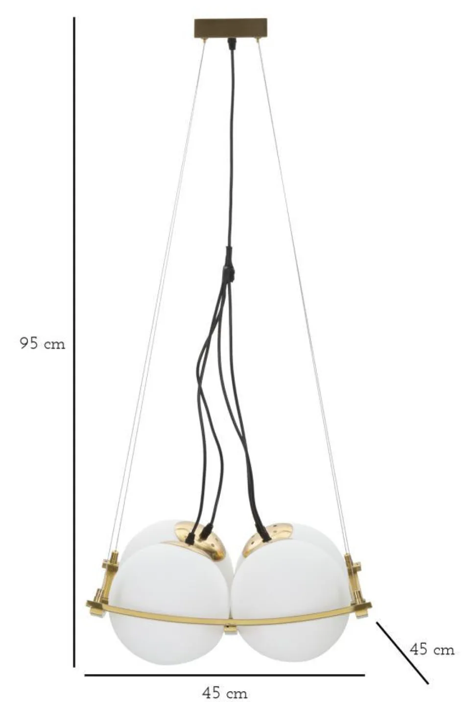 Suspension géométrique JAPON métal doré et verre blanc