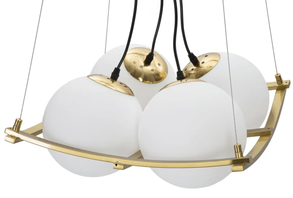 Suspension géométrique JAPON métal doré et verre blanc