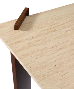 Table à manger au design Art Déco Cezanne 80x190cm Effet travertin Beige et Bois foncé