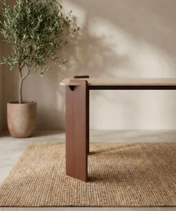 Table à manger au design Art Déco Cezanne 80x190cm Effet travertin Beige et Bois foncé