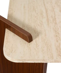 Table à manger au design Art Déco Cezanne 80x190cm Effet travertin Beige et Bois foncé