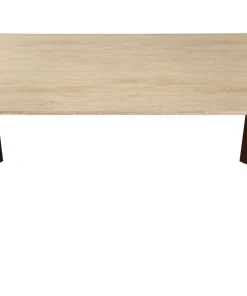 Table à manger au design Art Déco Cezanne 80x190cm Effet travertin Beige et Bois foncé