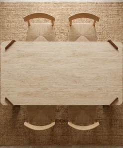 Table à manger au design Art Déco Cezanne 80x190cm Effet travertin Beige et Bois foncé