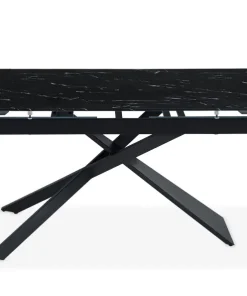 Table à manger extensible Ismael en Verre effet marbre noir et pieds Métal Noir